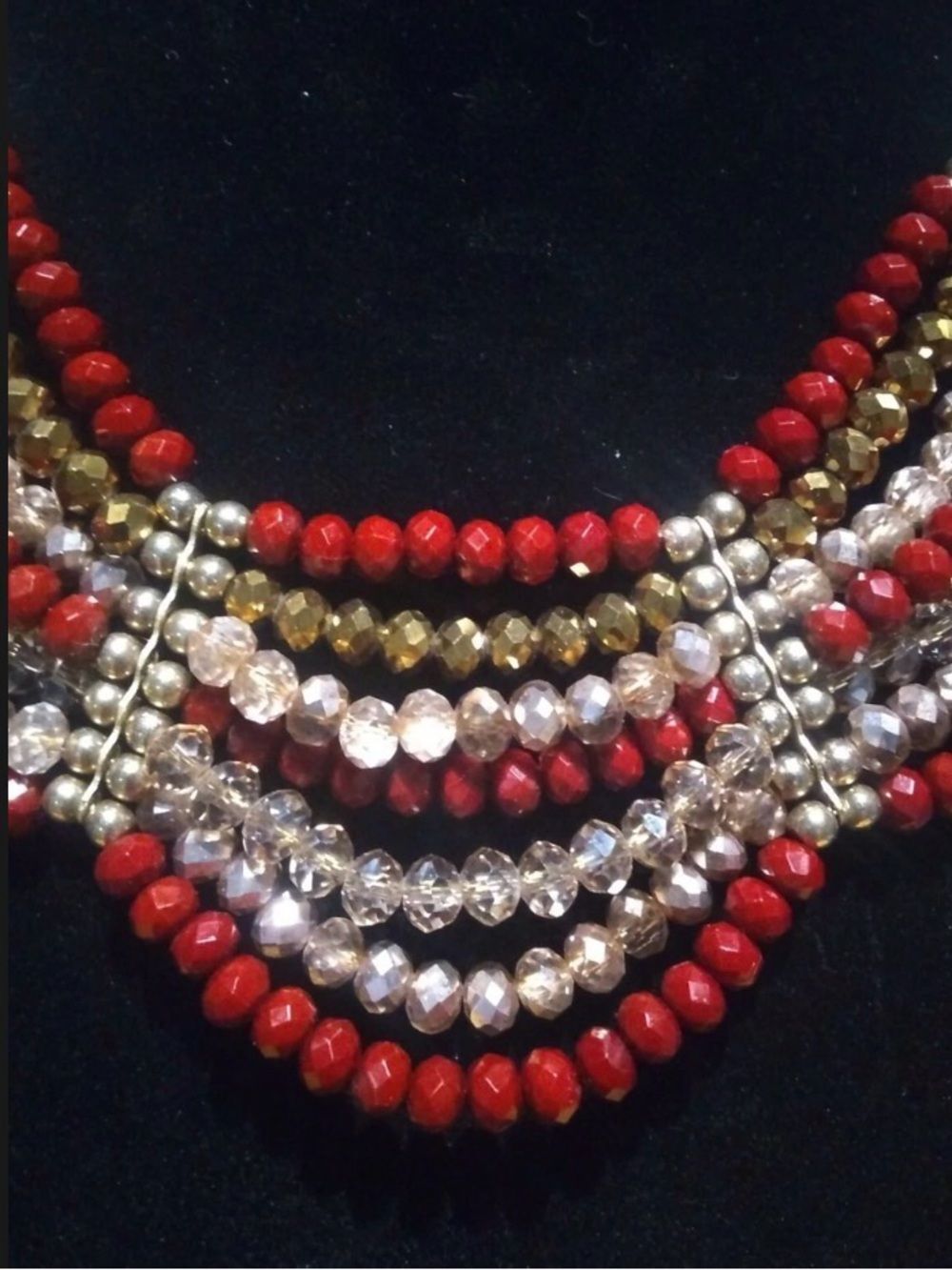 Statement Piece Red and Gold Multi-Strand Necklace acrylic and glass beads - Picture 4 of 11